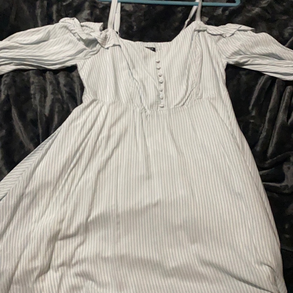 Cold shoulder dress blue & white vertical striped